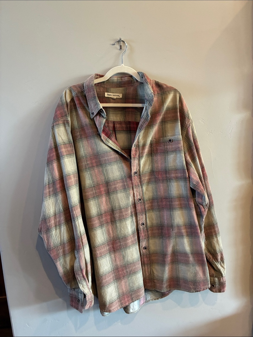 Basic Options Men's Plaid Button-Down Shirt XL - Red, Cream & Gray
